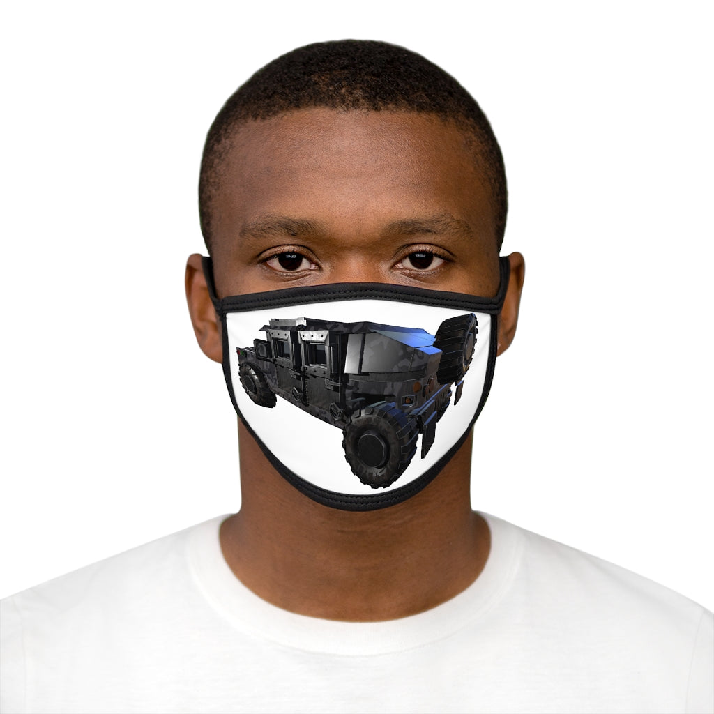 Hummer Vehicle Mixed-Fabric Face Mask featuring a black outer edge and earloops, made from polyester and cotton.