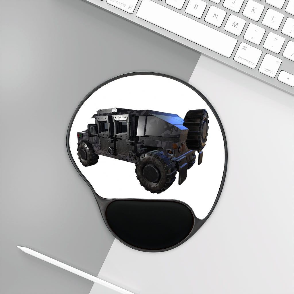 Hummer Vehicle Mouse Pad featuring ergonomic Memory Foam wrist rest and unique foot-shaped design, perfect for comfort and style.