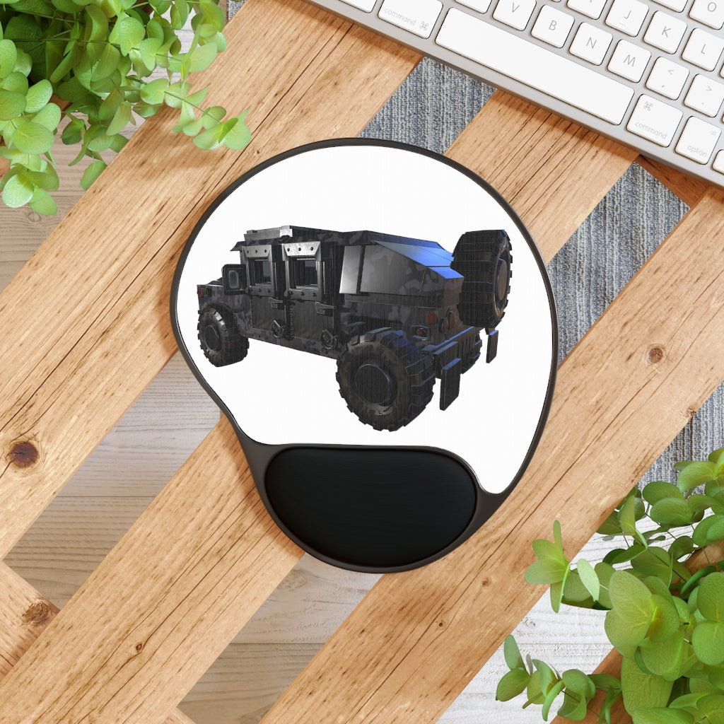 Hummer Vehicle Mouse Pad featuring ergonomic Memory Foam wrist rest and unique foot-shaped design, perfect for comfort and style.