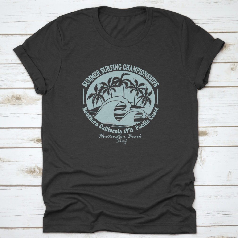 Huntington Beach World Surfing Championship t-shirt displayed on a mannequin, showcasing its classic fit and cotton fabric.