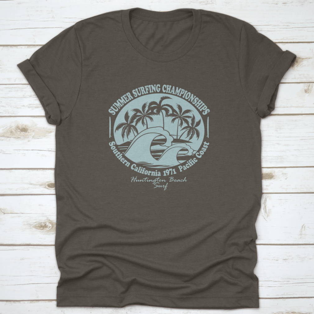 Huntington Beach World Surfing Championship t-shirt displayed on a mannequin, showcasing its classic fit and cotton fabric.