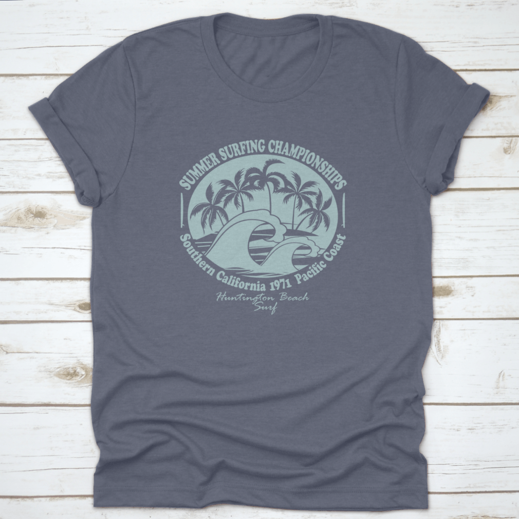 Huntington Beach World Surfing Championship t-shirt displayed on a mannequin, showcasing its classic fit and cotton fabric.