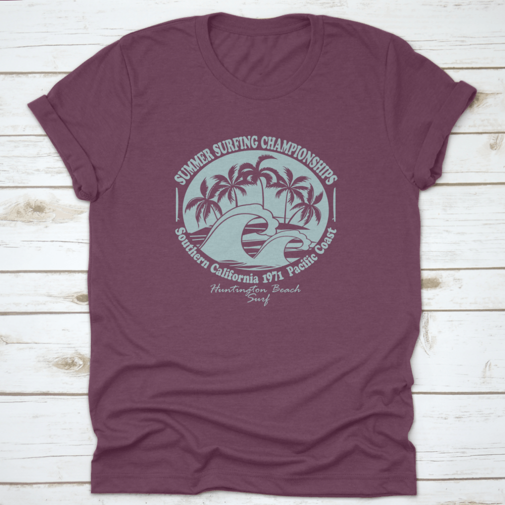 Huntington Beach World Surfing Championship t-shirt displayed on a mannequin, showcasing its classic fit and cotton fabric.