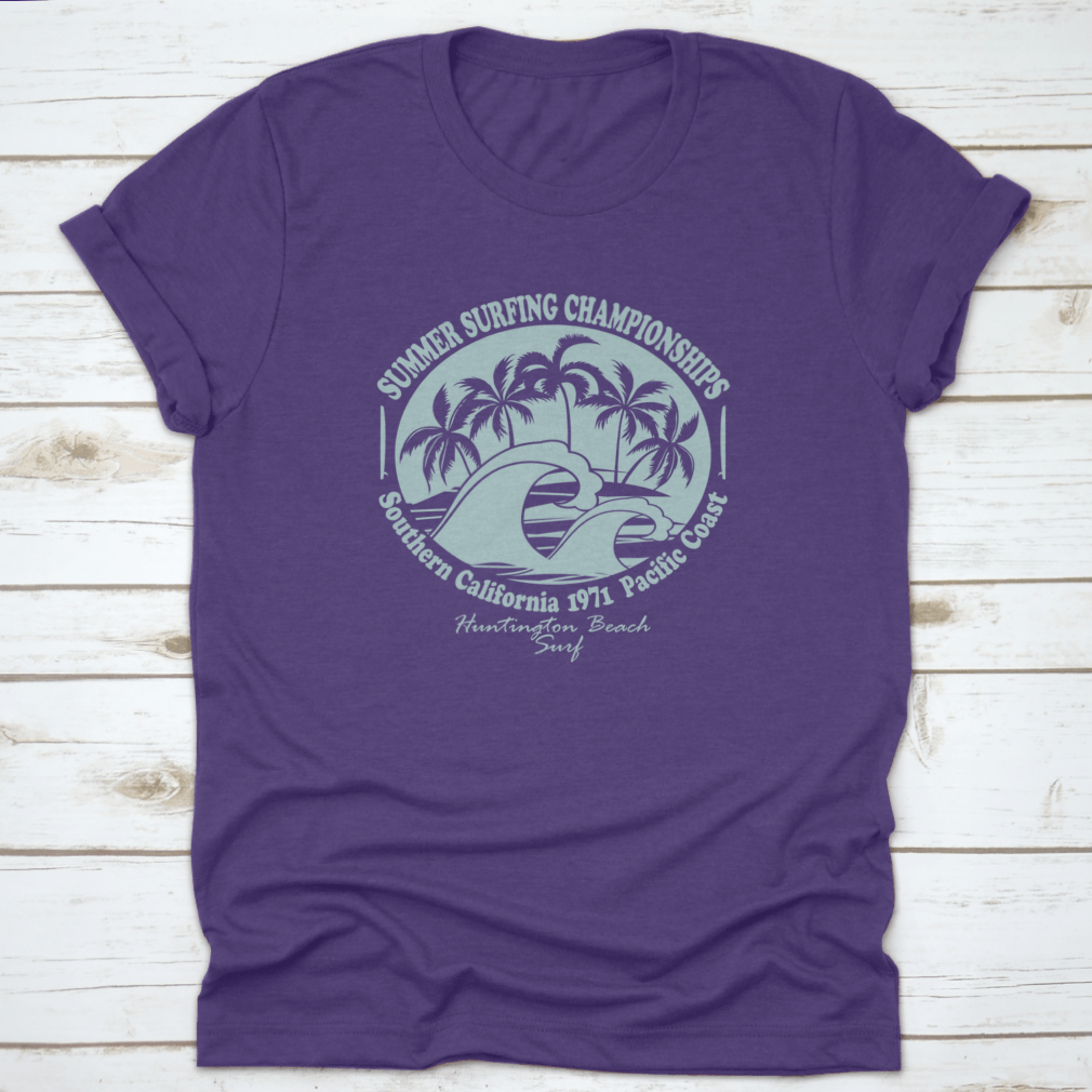 Huntington Beach World Surfing Championship t-shirt displayed on a mannequin, showcasing its classic fit and cotton fabric.