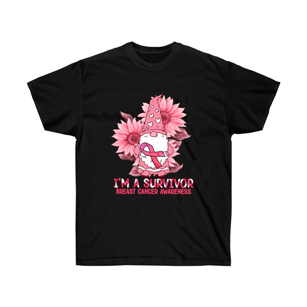 I am a Survivor Breast Cancer Awareness T-Shirt in pink, made from 100% soft cotton, featuring a unisex design and retail fit.