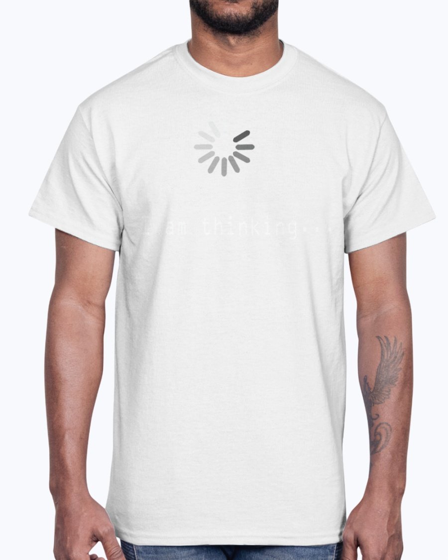 I am Thinking Concept Art Cotton Tee in various colors, showcasing its unisex design and soft fabric.