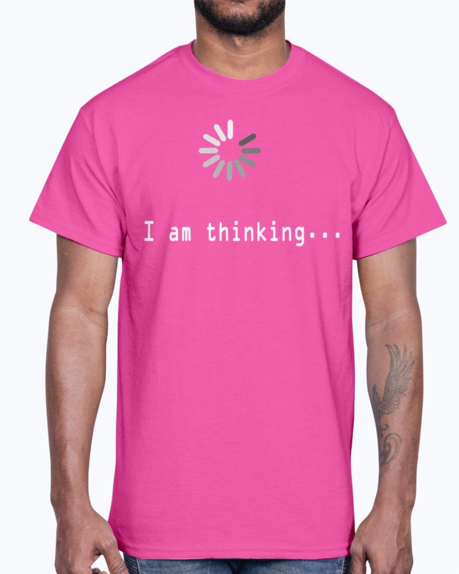 I am Thinking Concept Art Cotton Tee in various colors, showcasing its unisex design and soft fabric.