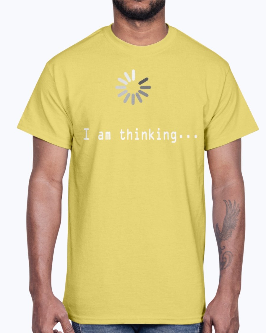 I am Thinking Concept Art Cotton Tee in various colors, showcasing its unisex design and soft fabric.