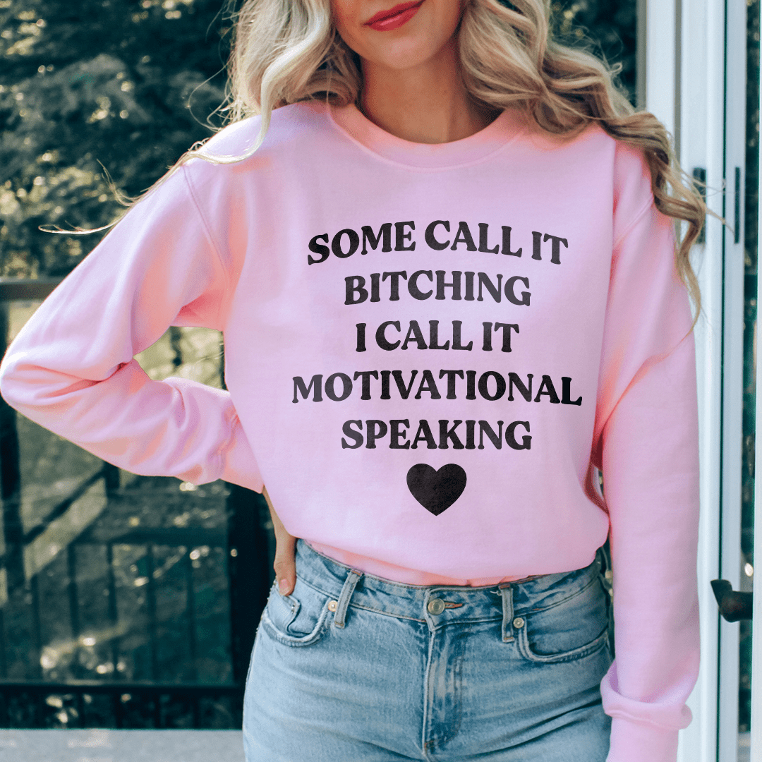 Cozy 'I Call It Motivational Speaking' sweats featuring unique designs by top artists, made from a warm cotton/poly fleece blend.