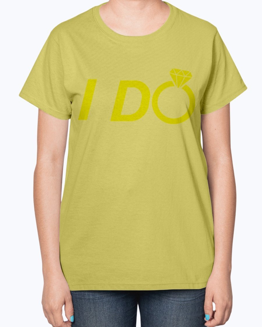 A stylish 'I Do' Bridal and Wedding Ladies T-Shirt featuring a feminine fit and soft cotton blend material, perfect for brides and bridal parties.