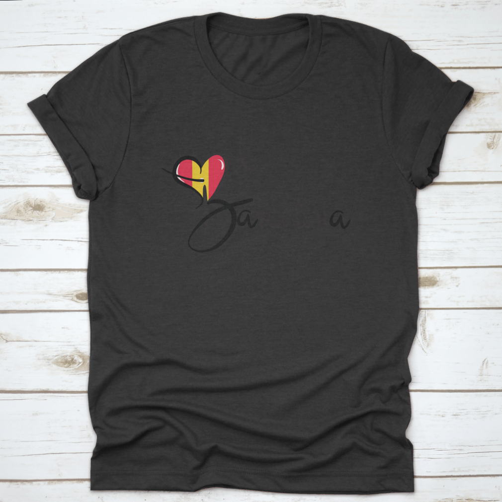 I Love Barcelona text print design featuring a heart shape and elegant calligraphy on a cotton fabric.