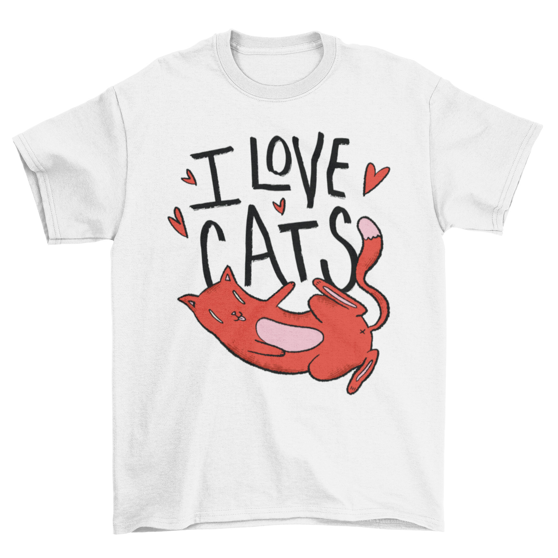 I Love Cats T-shirt design featuring a cute cartoon cat and the quote I LOVE CATS.