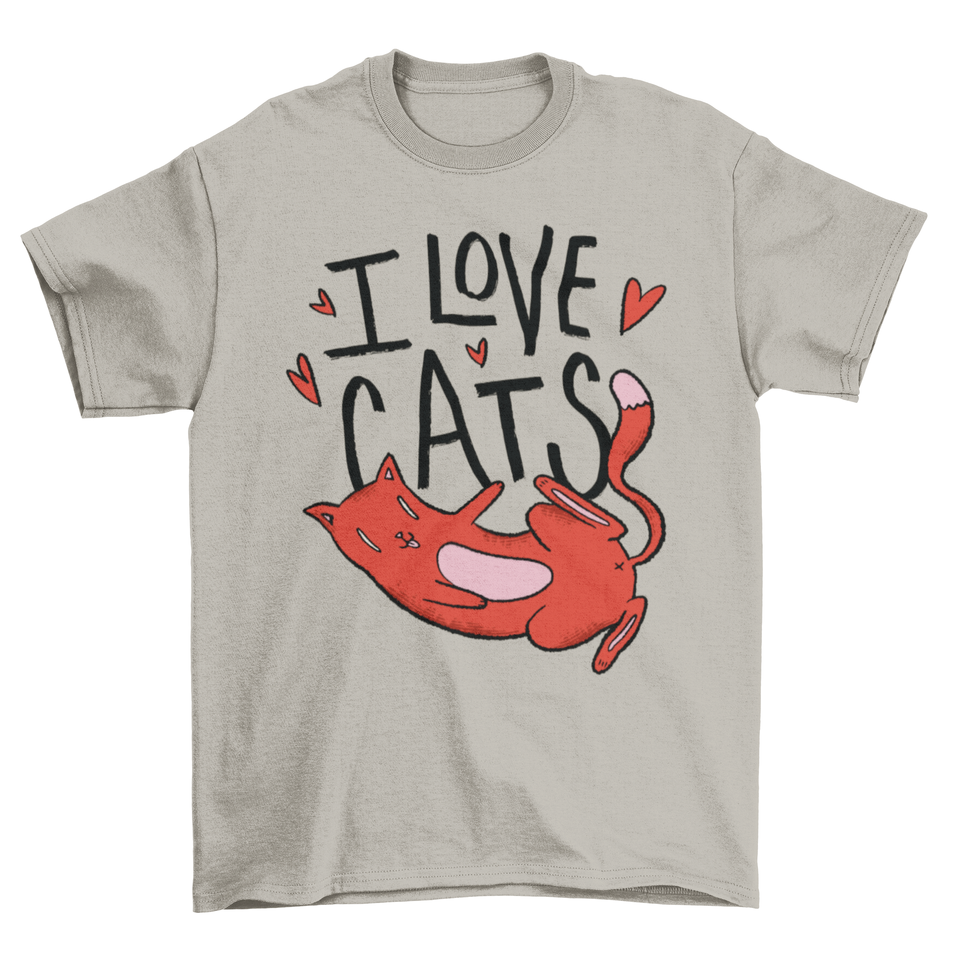 I Love Cats T-shirt design featuring a cute cartoon cat and the quote I LOVE CATS.