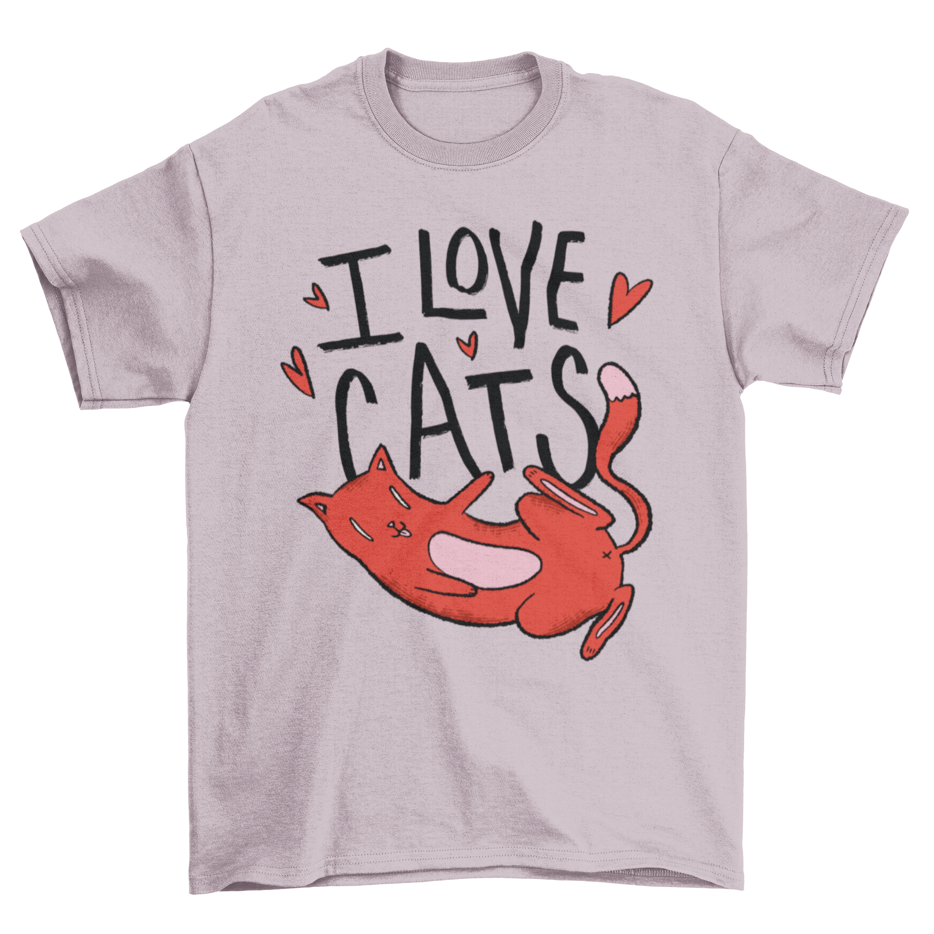 I Love Cats T-shirt design featuring a cute cartoon cat and the quote I LOVE CATS.