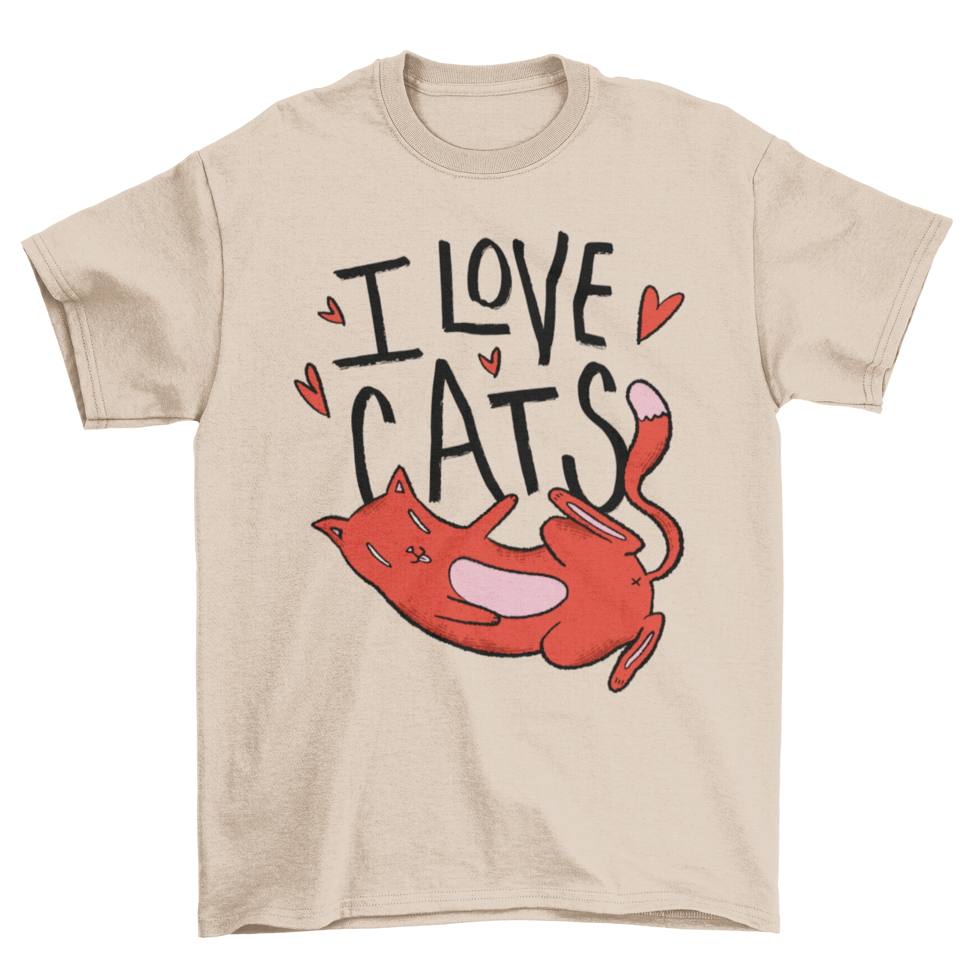I Love Cats T-shirt design featuring a cute cartoon cat and the quote I LOVE CATS.