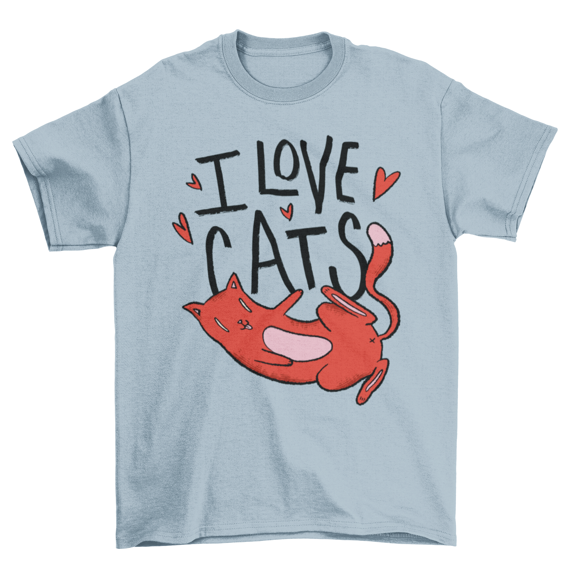 I Love Cats T-shirt design featuring a cute cartoon cat and the quote I LOVE CATS.