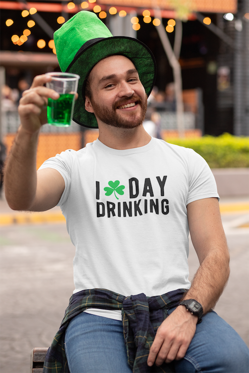 I Love Day Drinking T-Shirt in soft ring-spun cotton, featuring a playful design perfect for casual outings.