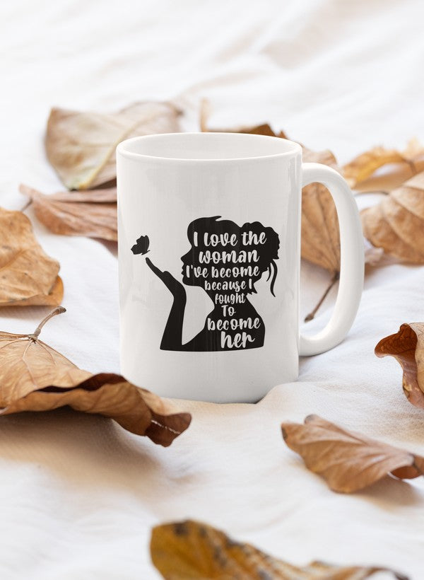 I Love The Woman Mug featuring a stylish design with a sturdy handle and glossy finish, perfect for coffee or tea.