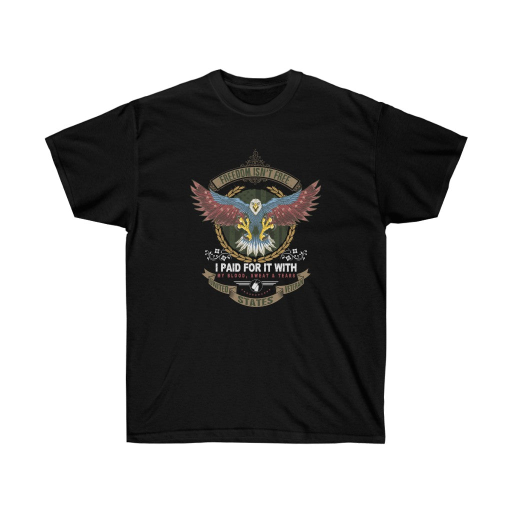 I Paid for it USA Veteran T-Shirt featuring a retail fit and unisex design, perfect for honoring veterans.