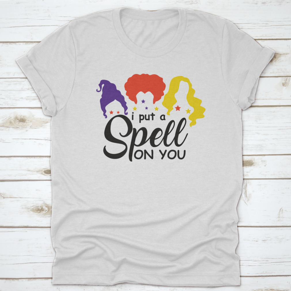 I Put A Spell On You Sanderson Sister shirt featuring a classic fit and Halloween-themed design, perfect for fans of Hocus Pocus.