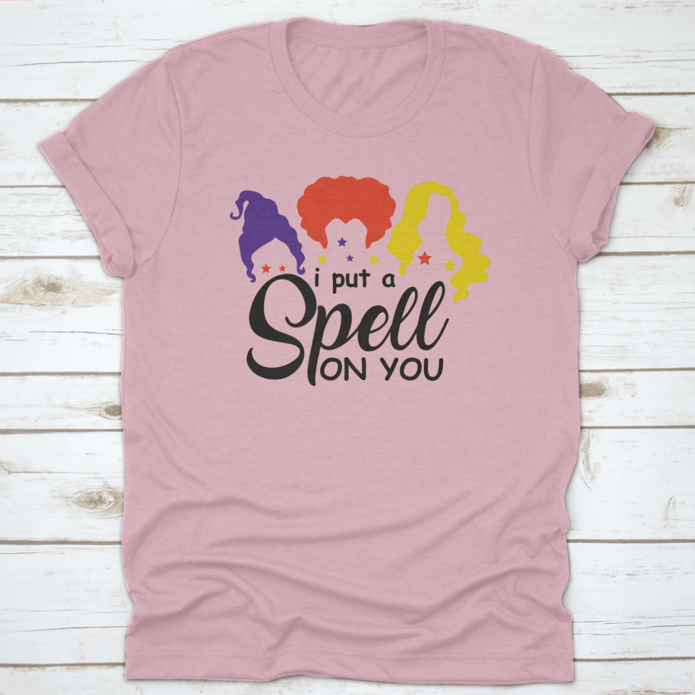 I Put A Spell On You Sanderson Sister shirt featuring a classic fit and Halloween-themed design, perfect for fans of Hocus Pocus.