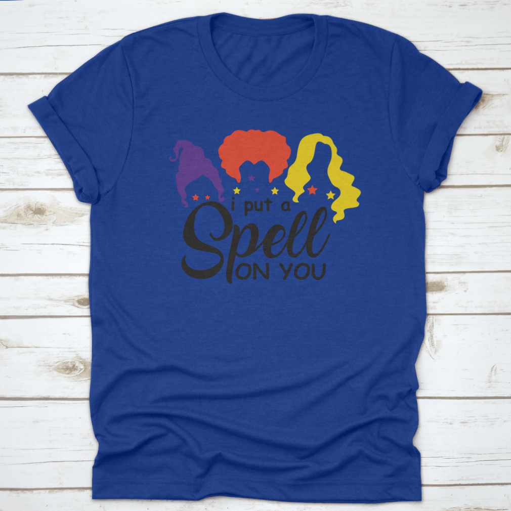 I Put A Spell On You Sanderson Sister shirt featuring a classic fit and Halloween-themed design, perfect for fans of Hocus Pocus.