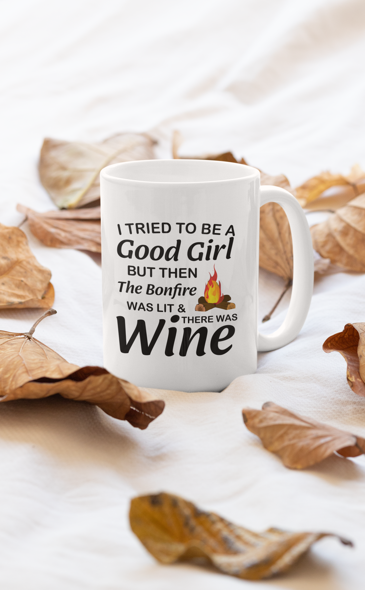 A stylish 11oz ceramic mug with the phrase 'I Tried To Be A Good Girl' printed on it, featuring a glossy finish and sturdy handle.