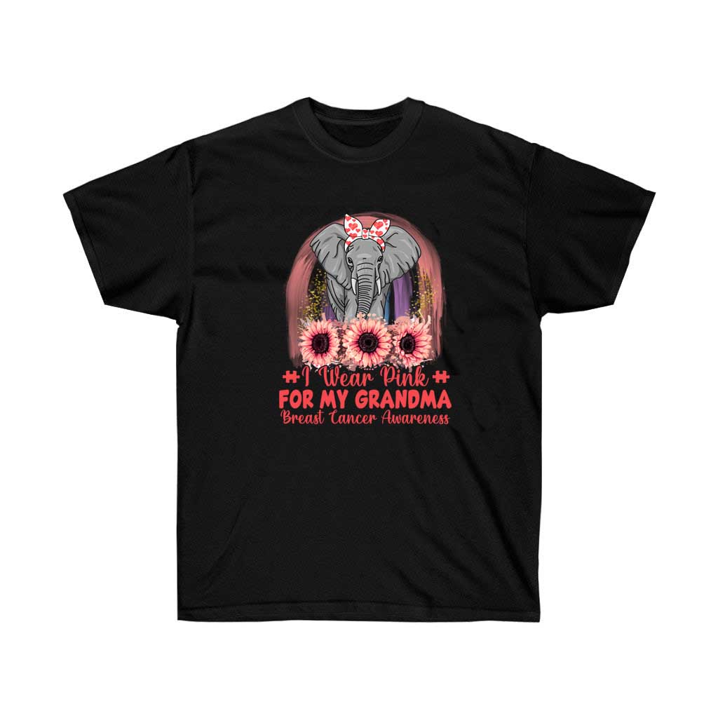 I Wear Pink for my Grandma Breast Cancer Awareness T-Shirt in vibrant pink color, showcasing a supportive message for breast cancer awareness.