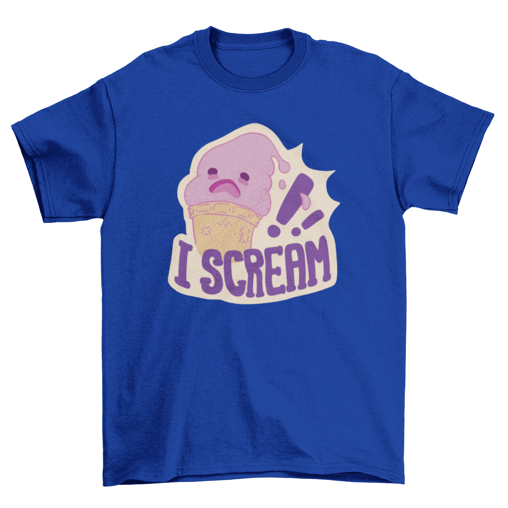 A colorful cartoon t-shirt featuring an ice cream cone and the quote 'I scream', perfect for ice cream lovers.