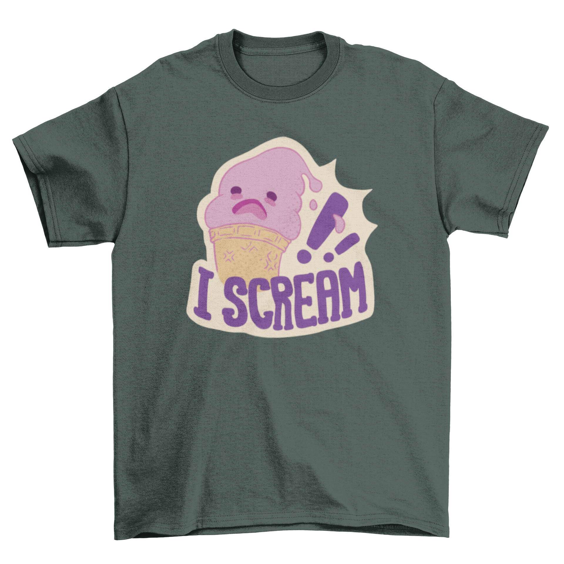 A colorful cartoon t-shirt featuring an ice cream cone and the quote 'I scream', perfect for ice cream lovers.