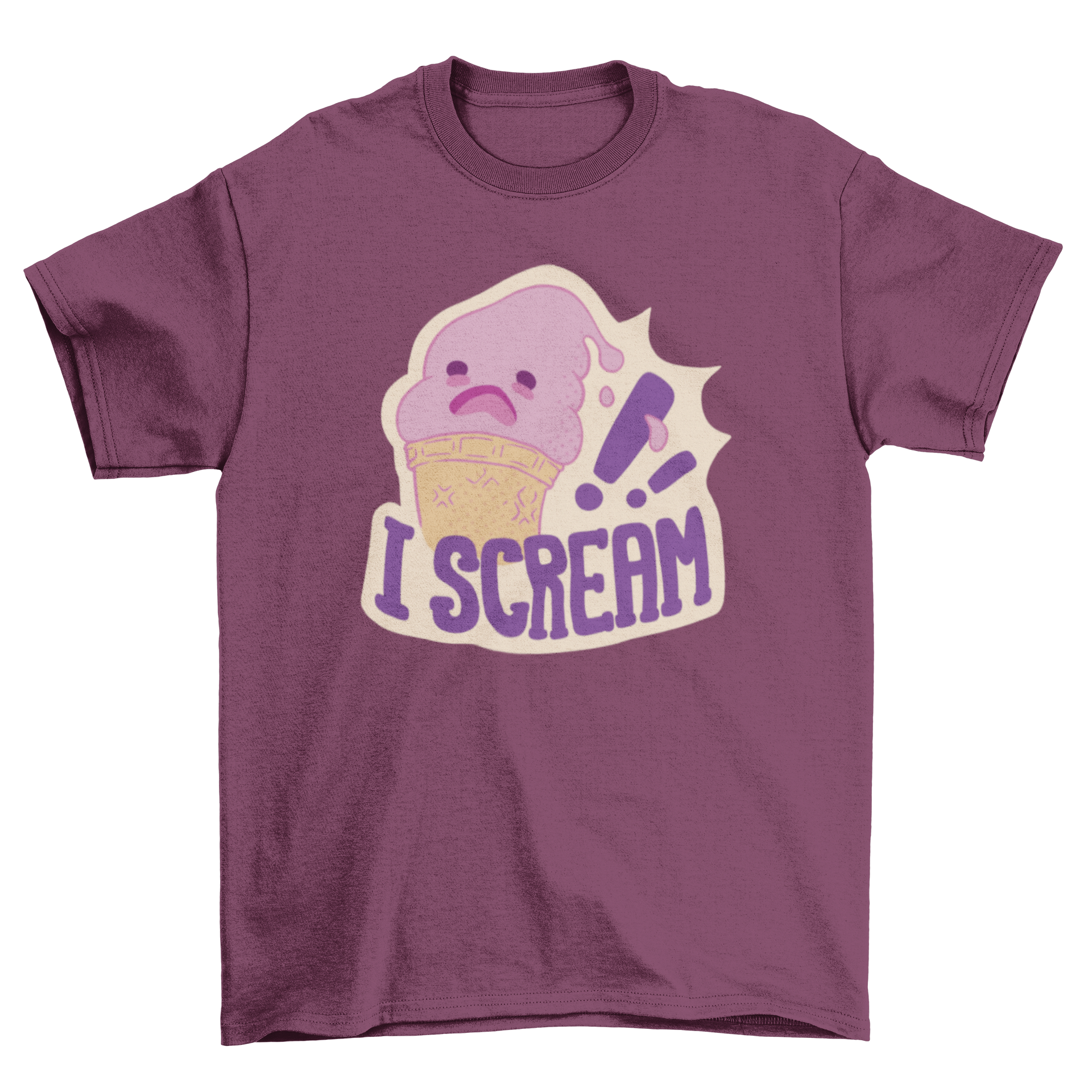 A colorful cartoon t-shirt featuring an ice cream cone and the quote 'I scream', perfect for ice cream lovers.