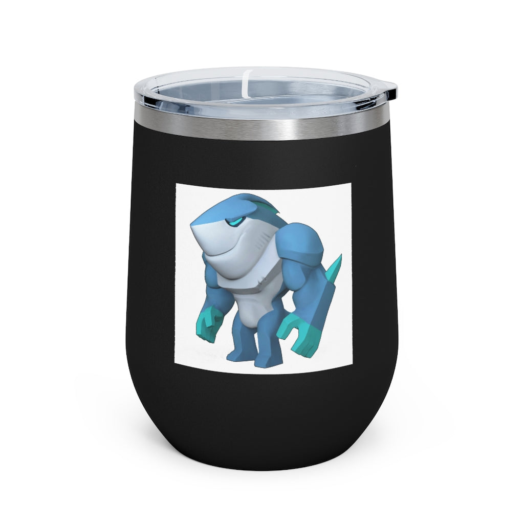 Ice Shark 12oz Insulated Wine Tumbler with clear lid, showcasing a sleek stainless steel design and customizable artwork.