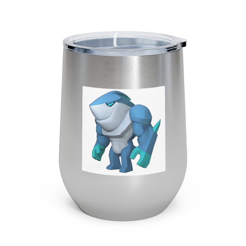 Ice Shark 12oz Insulated Wine Tumbler with clear lid, showcasing a sleek stainless steel design and customizable artwork.