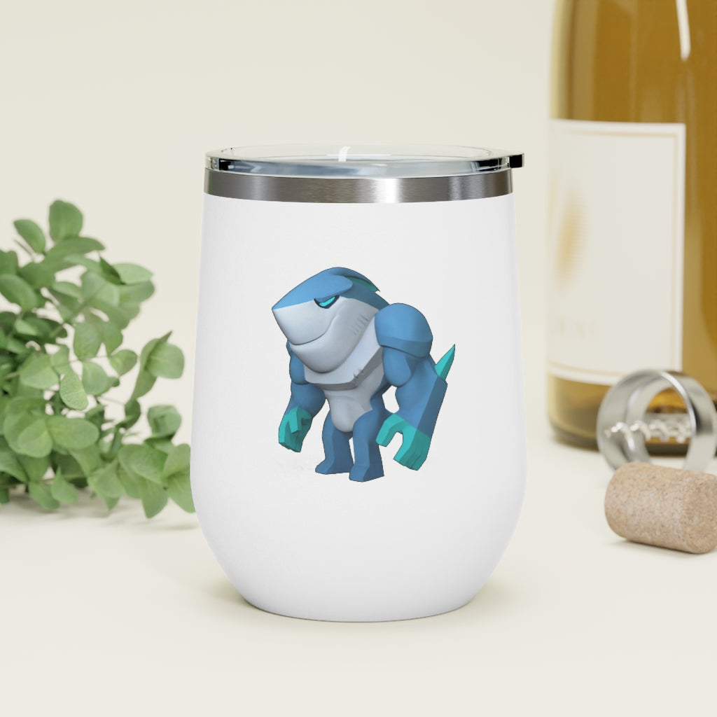 Ice Shark 12oz Insulated Wine Tumbler with clear lid, showcasing a sleek stainless steel design and customizable artwork.