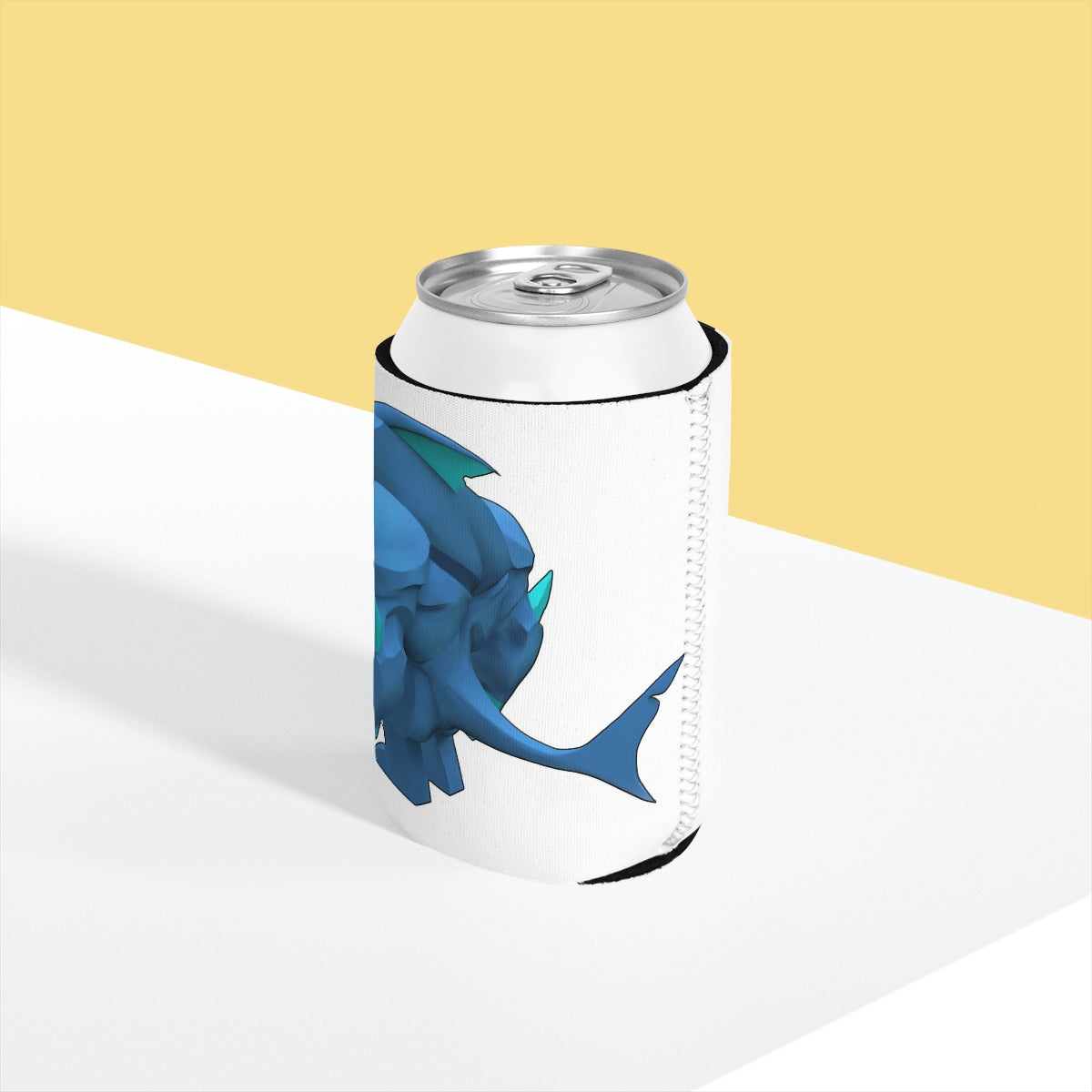 Ice Shark Can Cooler Sleeve made of durable neoprene, designed to fit standard 12 oz cans, featuring a non-slip surface and collapsible design.