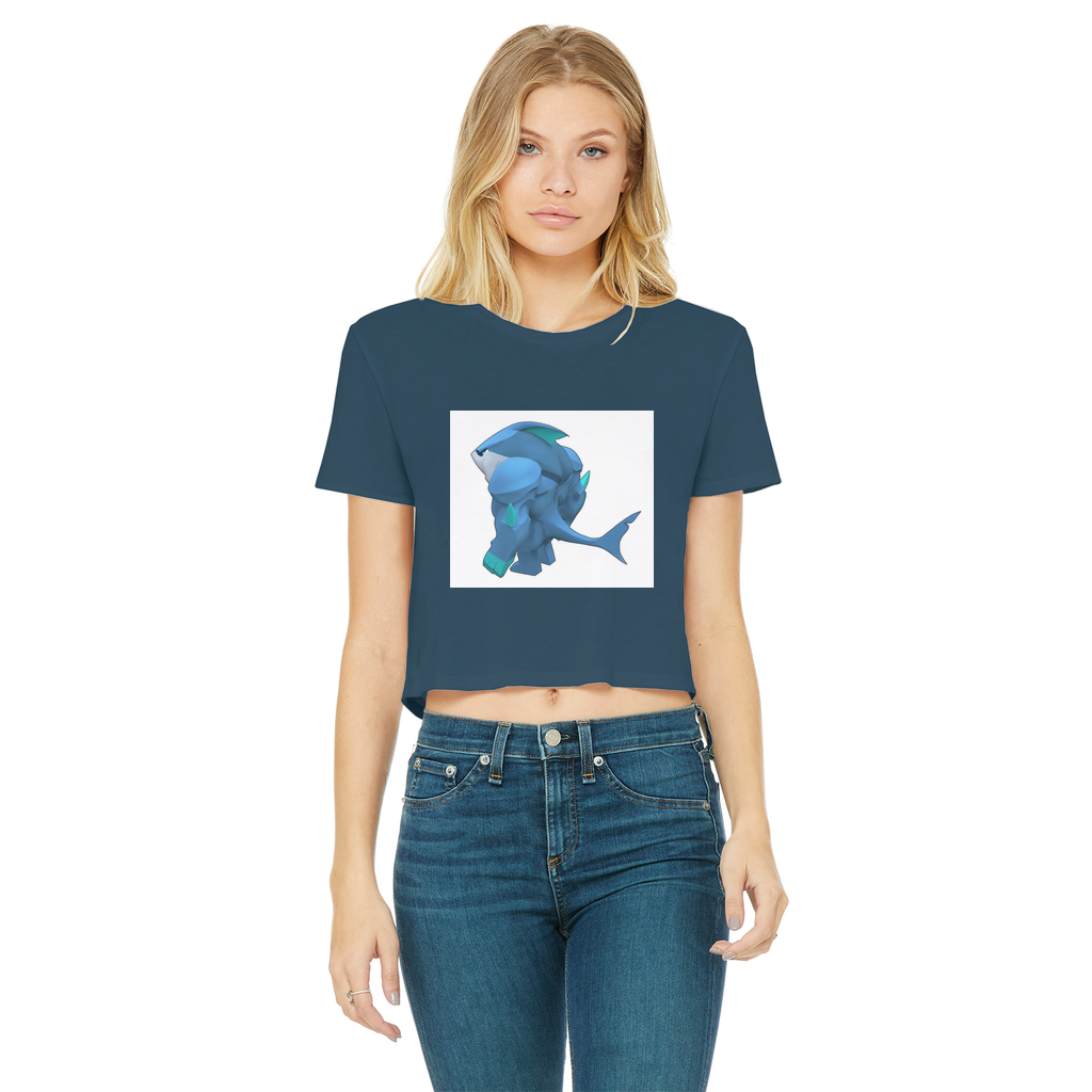 Ice Shark Classic Women's Cropped Raw Edge T-Shirt featuring a round neck, short sleeves, and a stylish cropped design in various colors.