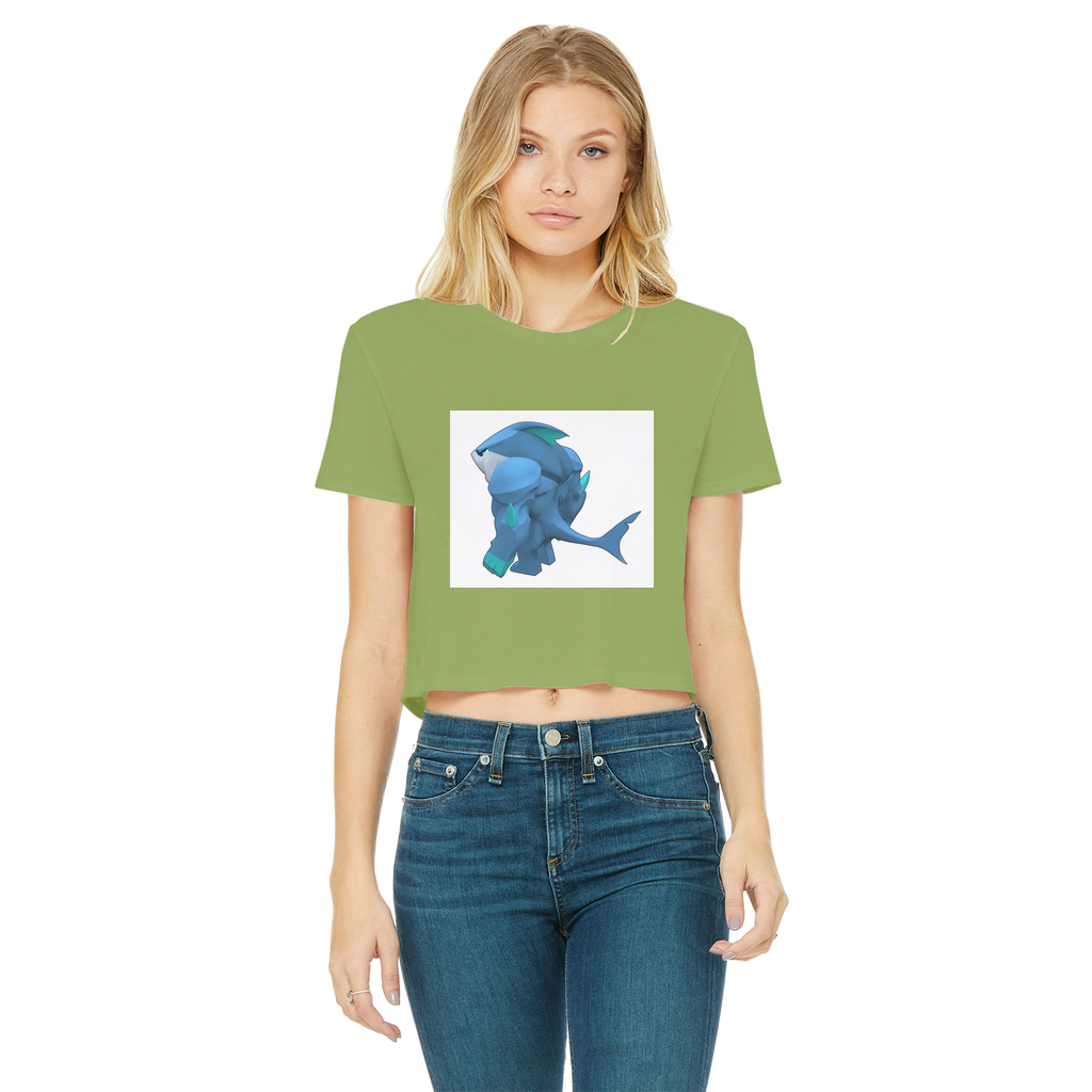 Ice Shark Classic Women's Cropped Raw Edge T-Shirt featuring a round neck, short sleeves, and a stylish cropped design in various colors.