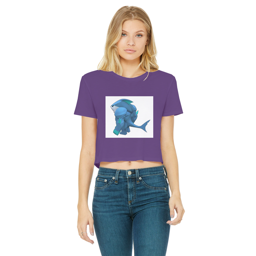 Ice Shark Classic Women's Cropped Raw Edge T-Shirt featuring a round neck, short sleeves, and a stylish cropped design in various colors.