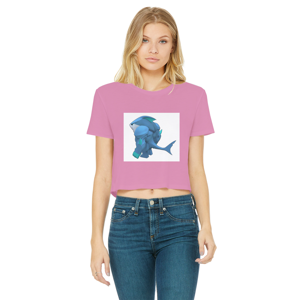 Ice Shark Classic Women's Cropped Raw Edge T-Shirt featuring a round neck, short sleeves, and a stylish cropped design in various colors.