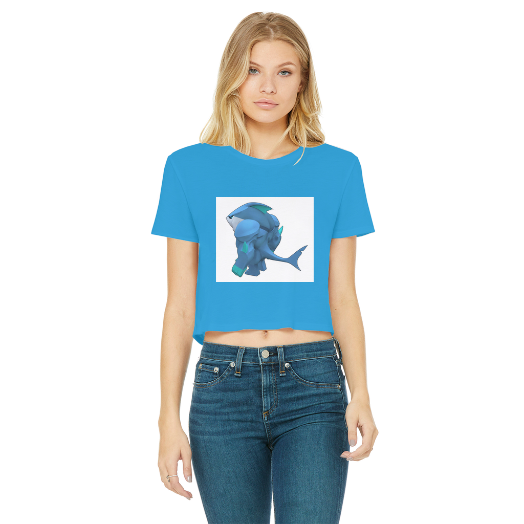Ice Shark Classic Women's Cropped Raw Edge T-Shirt featuring a round neck, short sleeves, and a stylish cropped design in various colors.