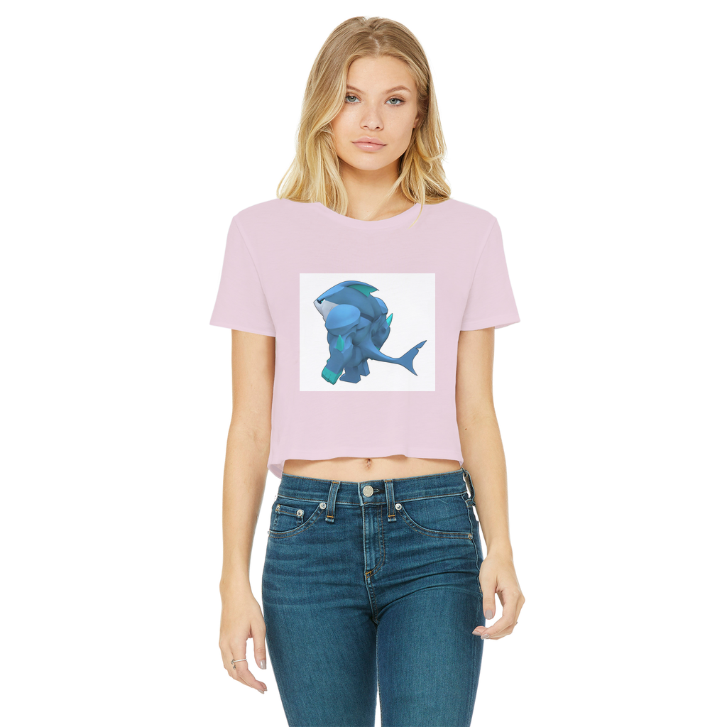Ice Shark Classic Women's Cropped Raw Edge T-Shirt featuring a round neck, short sleeves, and a stylish cropped design in various colors.