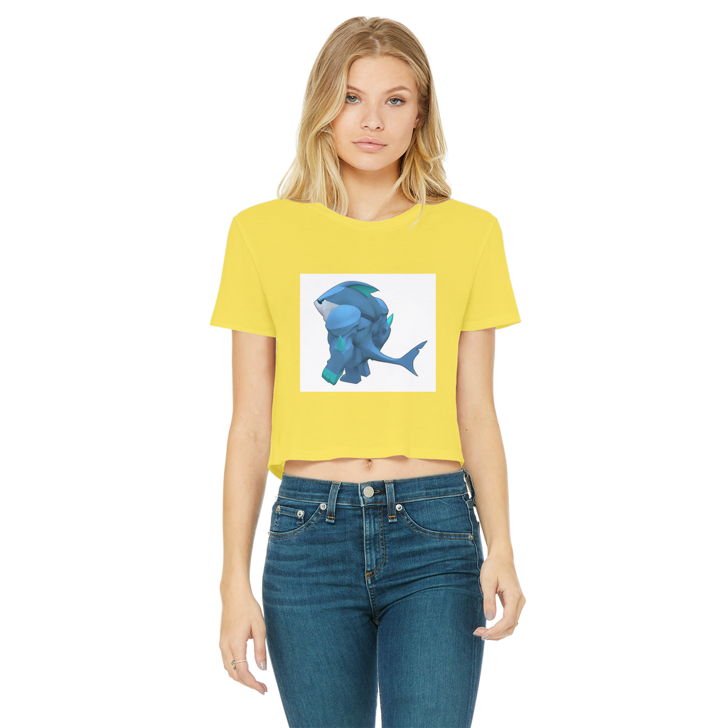 Ice Shark Classic Women's Cropped Raw Edge T-Shirt featuring a round neck, short sleeves, and a stylish cropped design in various colors.