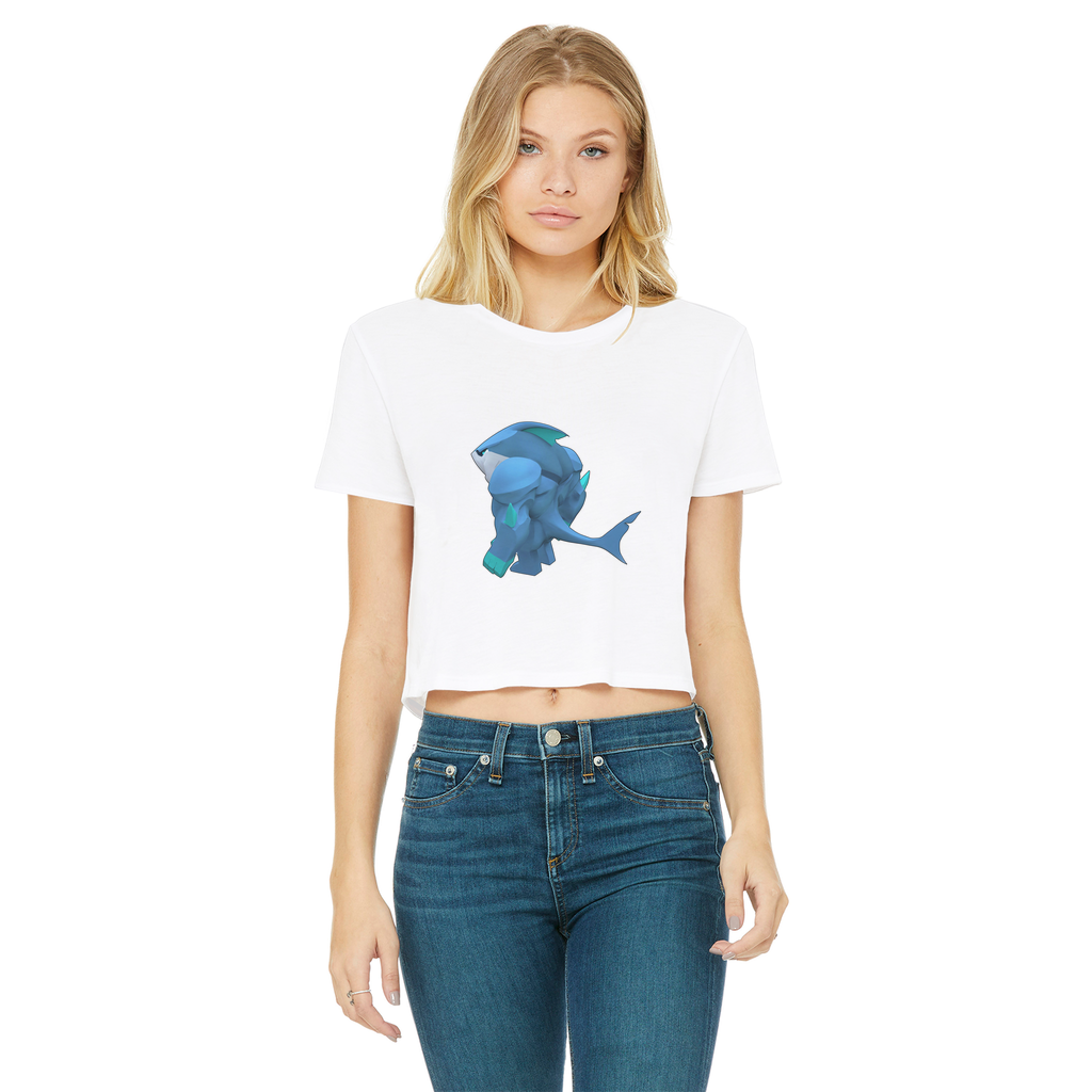 Ice Shark Classic Women's Cropped Raw Edge T-Shirt featuring a round neck, short sleeves, and a stylish cropped design in various colors.