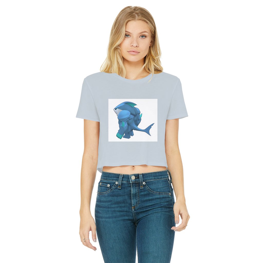 Ice Shark Classic Women's Cropped Raw Edge T-Shirt featuring a round neck, short sleeves, and a stylish cropped design in various colors.