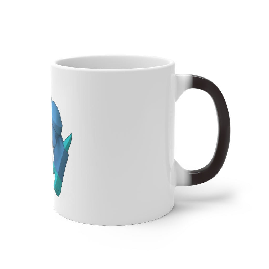Ice Shark Color Changing Mug showcasing its color-changing feature with a warm beverage inside.