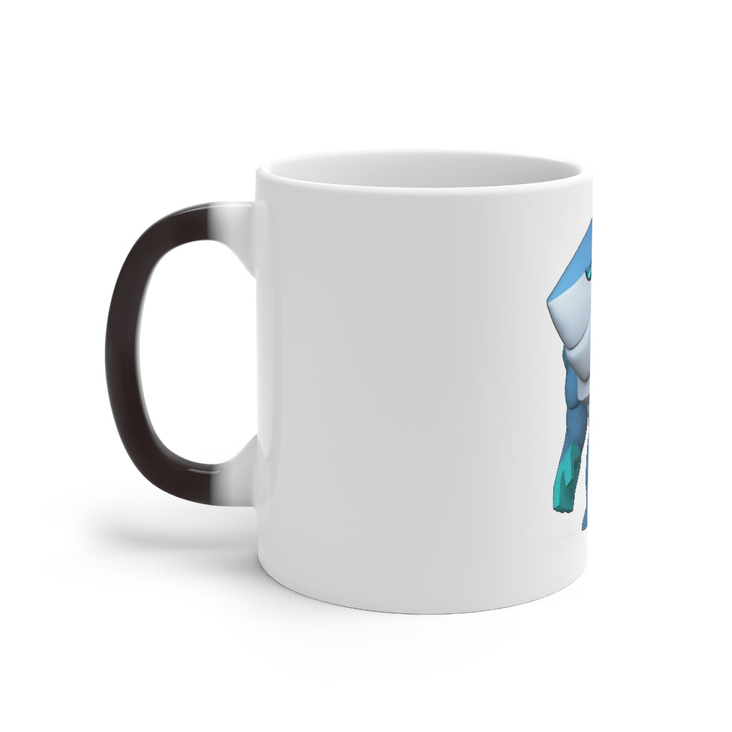 Ice Shark Color Changing Mug showcasing its color-changing feature with a warm beverage inside.