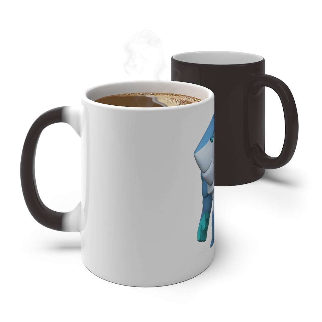 Ice Shark Color Changing Mug showcasing its color-changing feature with a warm beverage inside.