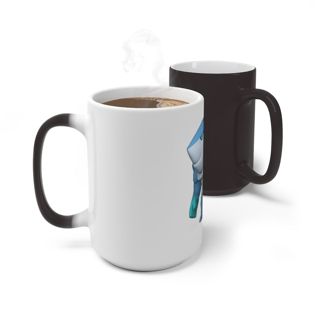 Ice Shark Color Changing Mug showcasing its color-changing feature with a warm beverage inside.