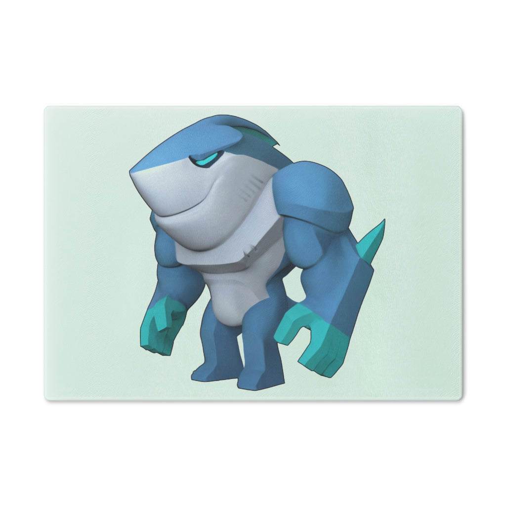 Ice Shark Cutting Board made of tempered glass with rubber dots for stability, showcasing a stylish design suitable for any kitchen.