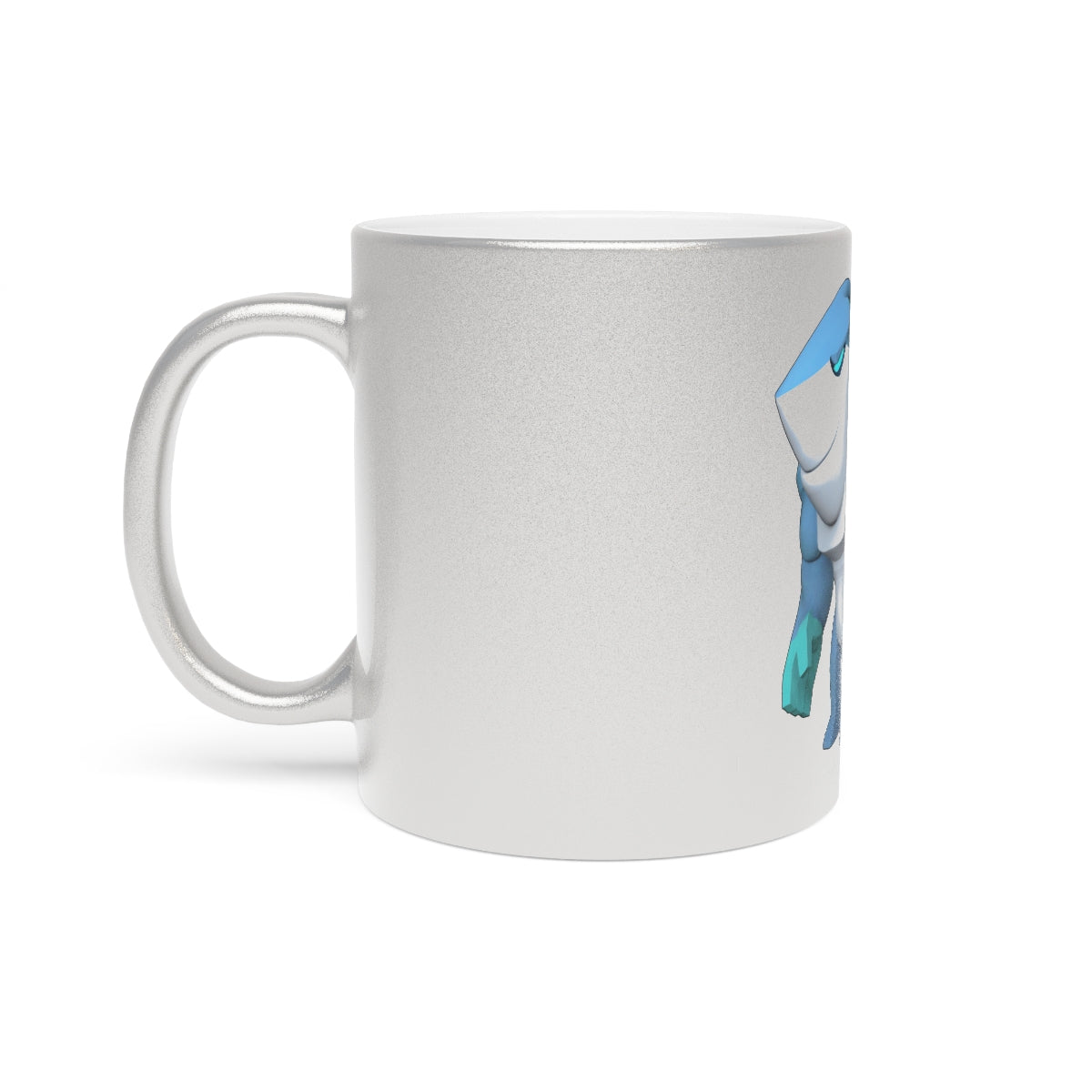 Ice Shark Metallic Mug in Silver and Gold finishes, showcasing personalized designs and a comfortable C-handle.